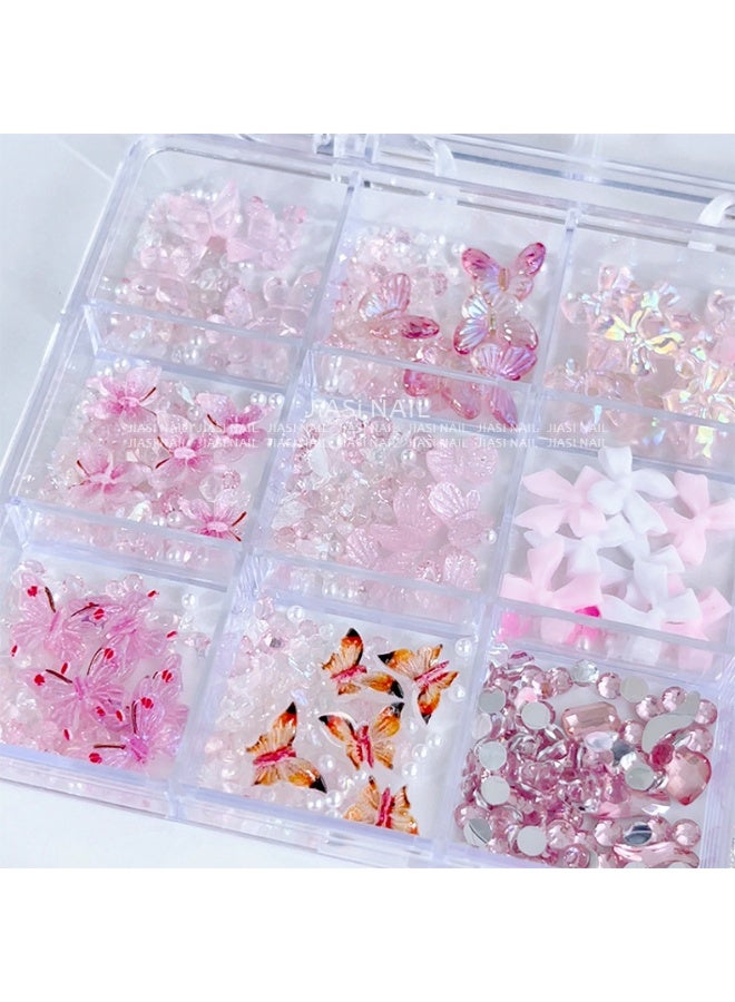 زهور ثلجية شفافة ثلاثية الأبعاد خماسية البتلات ، فراشات ، زهور ملونة ، حجر مكسر ، فن الأظافر ، الماس على شكل خاص ، ملابس مختلطة - Image 4