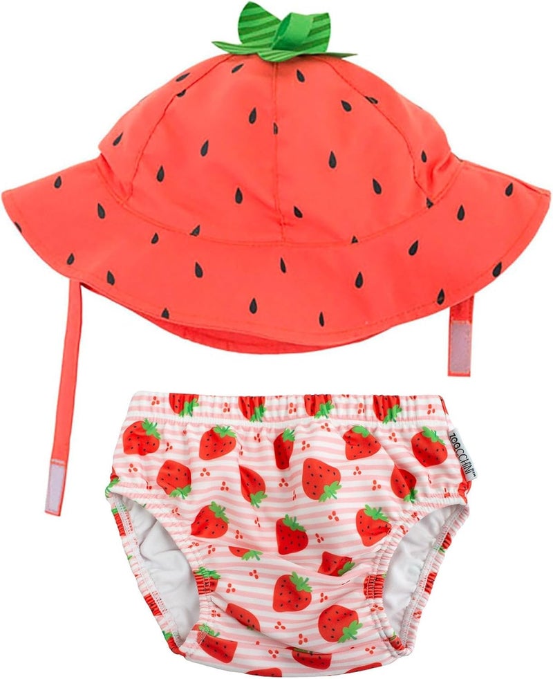 Zoocchini UPF 50+ Swim Diaper and Sun Hat Set - Strawberry (Medium 6-12m) - Image 1
