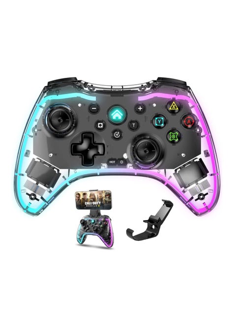 Wireless Gamepad Controller RGB Breathing Light Asymmetric Vibration Motor Stereo Headset Jack Wireless Game Controller Compatible with Switch PC PS4