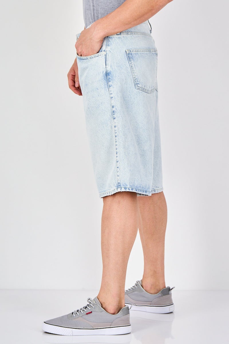 Celio Men Washed Denim Shorts, Light Blue - Image 4