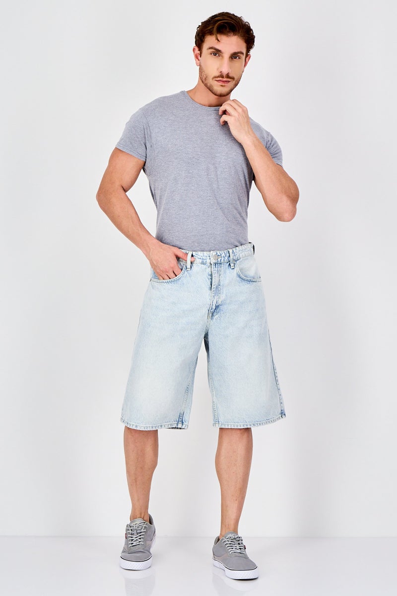 Celio Men Washed Denim Shorts, Light Blue - Image 2
