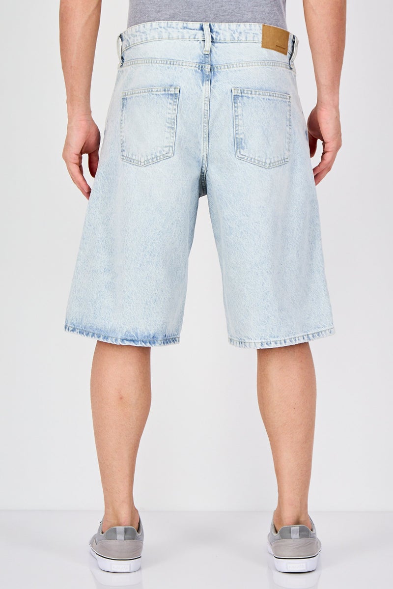 Celio Men Washed Denim Shorts, Light Blue - Image 3