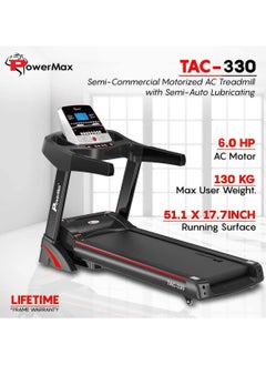 باورماكس فيتنيس جهاز سير كهربائي PowerMax Fitness TAC-330 (6HP Peak) للمنزل مع خاصية الانحدار التلقائي، 12 برنامج محدد مسبقًا، السرعة القصوى 15 كم/الساعة، الحد الأقصى لوزن المستخدم 130 كجم،  - Image 2