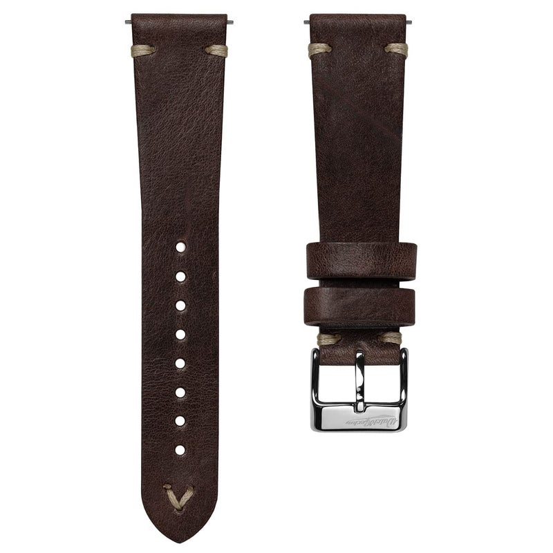 WatchGecko Vintage Simple Handmade Certified Genuine Italian Leather Replacement Watch Strap Stylish and Durable Mens Wristwatch Strap Simple double stitching Easy to fit Chocolate Brown 20 mm - Image 2