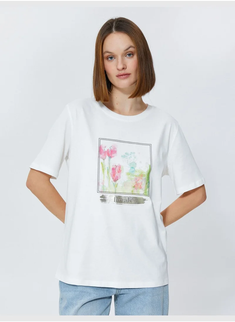 كوتون Relax Fit T-Shirt Floral Printed Cotton