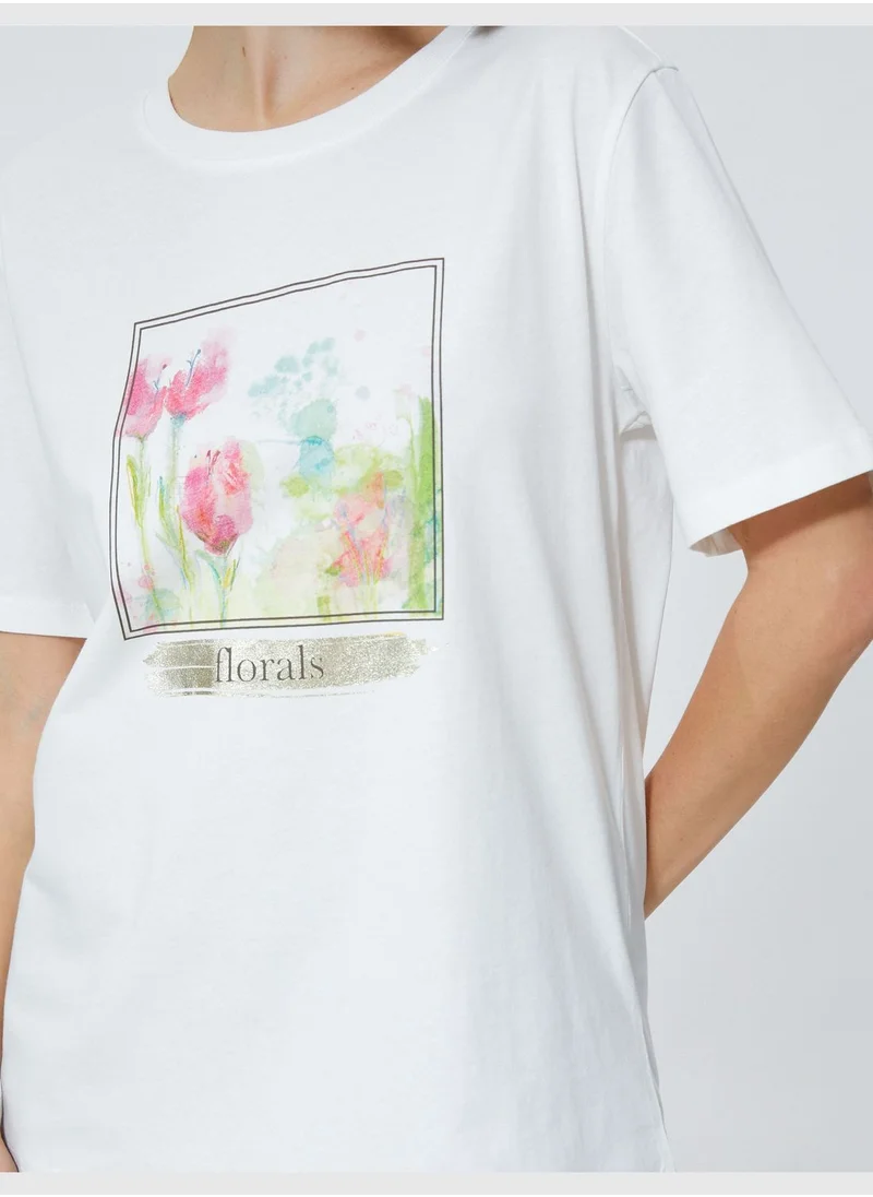 كوتون Relax Fit T-Shirt Floral Printed Cotton