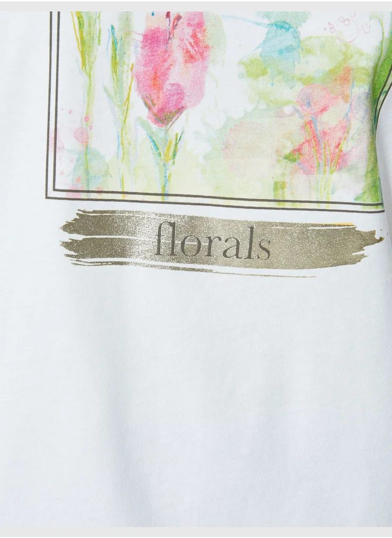 كوتون Relax Fit T-Shirt Floral Printed Cotton