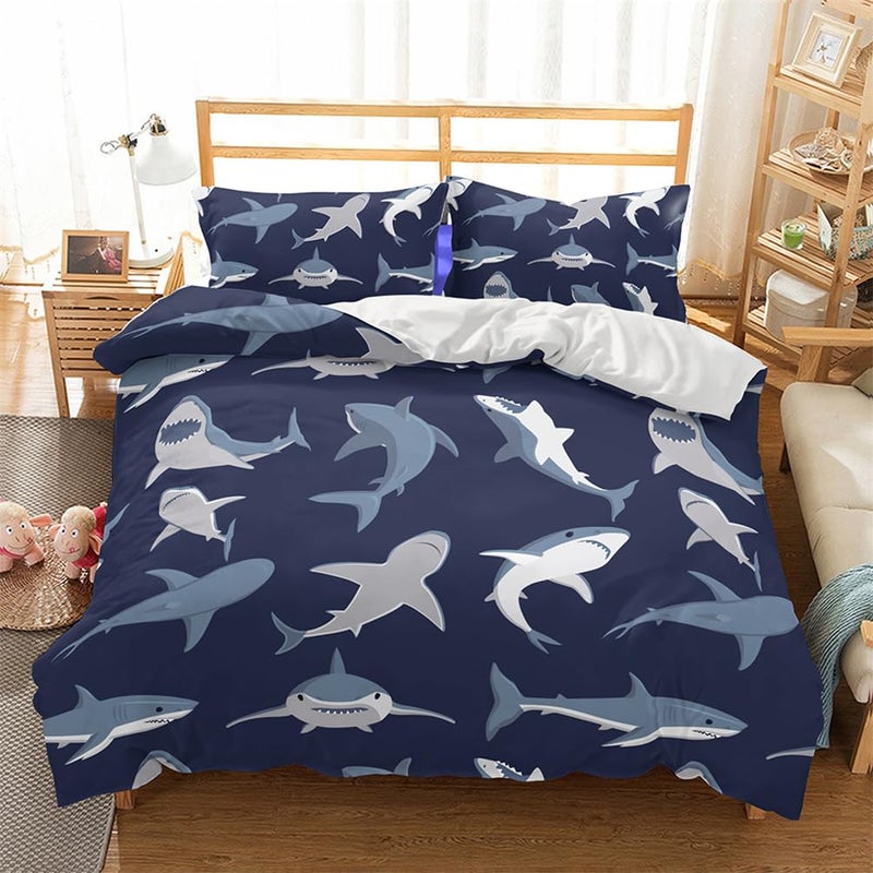 Homebed Shark Fish Print Kids Duvet Cover Set Queen Bedding Cover Set Boys Girls Duvet Comforter Cover Set Luxury Soft Queen Duvet Cover Set for Children Teens
