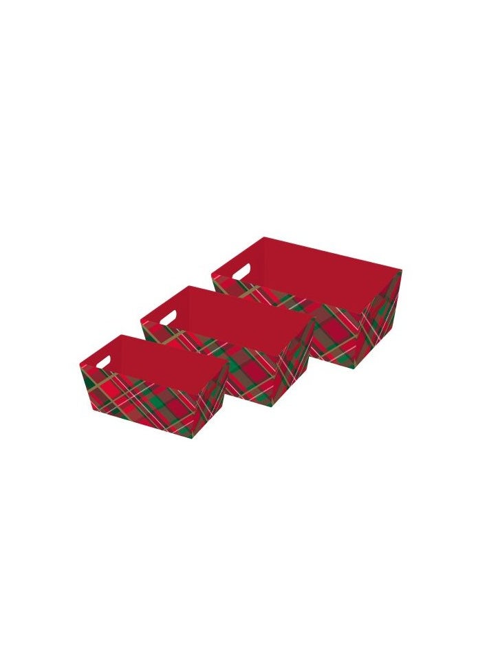 EuroWrap - Eurowrap 3Pc Tartan Hamper Tray 4'S Fsc + Gold Foil - Image 1