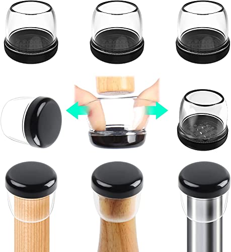 Ezprotekt 24 Pcs Clear Chair Leg Sliders for Carpet Round Teflon Furniture Glides for Rug Carpet Sliders Protectors Caps for Dining Table Chair Bar Stool Legs L Fit 1110 to 1310