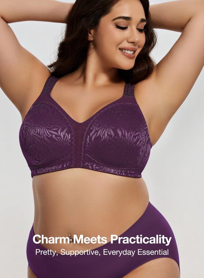 Deyllo Women's Full Coverage Plus Size Comfort Minimizer Bra Wirefree Non Padded(Purple,38DDD) - Image 4