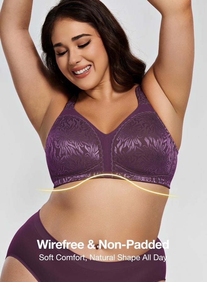 Deyllo Women's Full Coverage Plus Size Comfort Minimizer Bra Wirefree Non Padded(Purple,38DDD) - Image 2