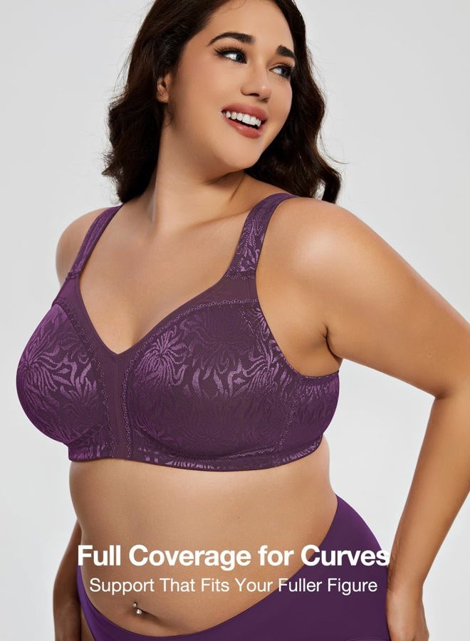 Deyllo Women's Full Coverage Plus Size Comfort Minimizer Bra Wirefree Non Padded(Purple,38DDD) - Image 3