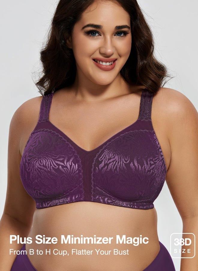 Deyllo Women's Full Coverage Plus Size Comfort Minimizer Bra Wirefree Non Padded(Purple,38DDD) - Image 5