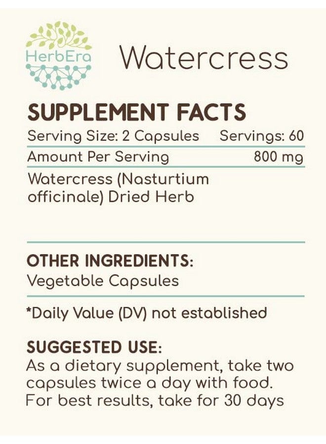 HerbEra Watercress 120 Capsules 800 Mg Watercress (Nasturtium Officinale) Dried Herb (120 Capsules) - Image 3