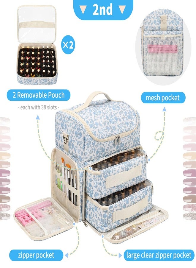 CUBETASTIC Extra Large Nail Polish Organizer Case Holds 86 to 100+ Bottles Nail Polish & Nail Lamp, Nail Supplies Storage Carrying Bag with 2 Removable Pouches (Blue Floral, 86 Slots) - Image 4