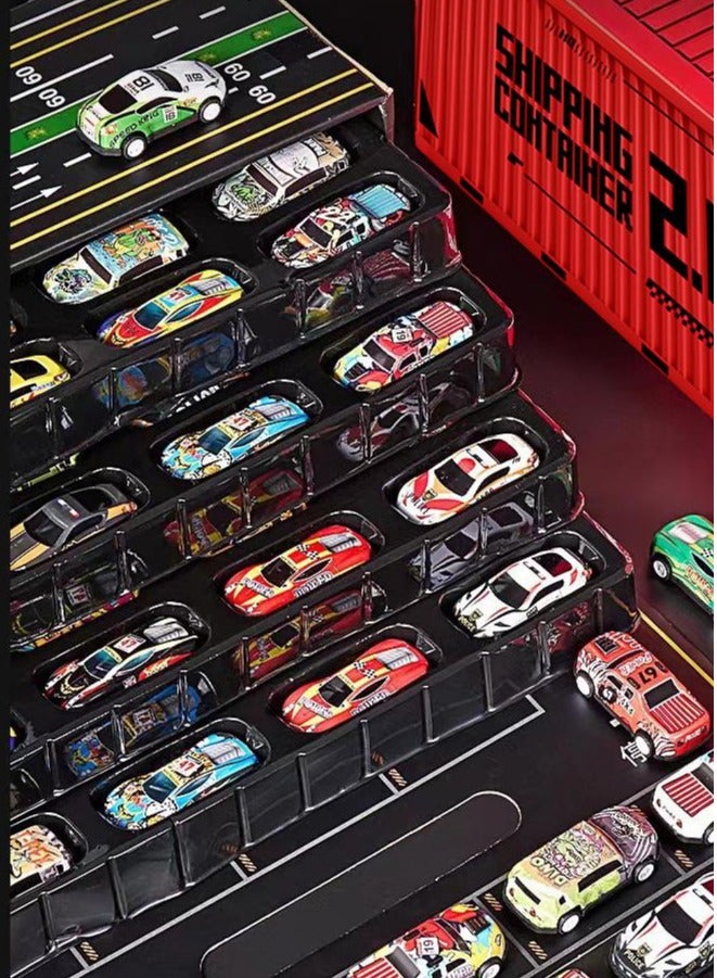 HalaKids 60pcs Alloy Racing Cars, Multi-Colour Friction Powered Cars Toys for Toddlers, Toy Cars Collection Set with Storage Display Case - Image 1