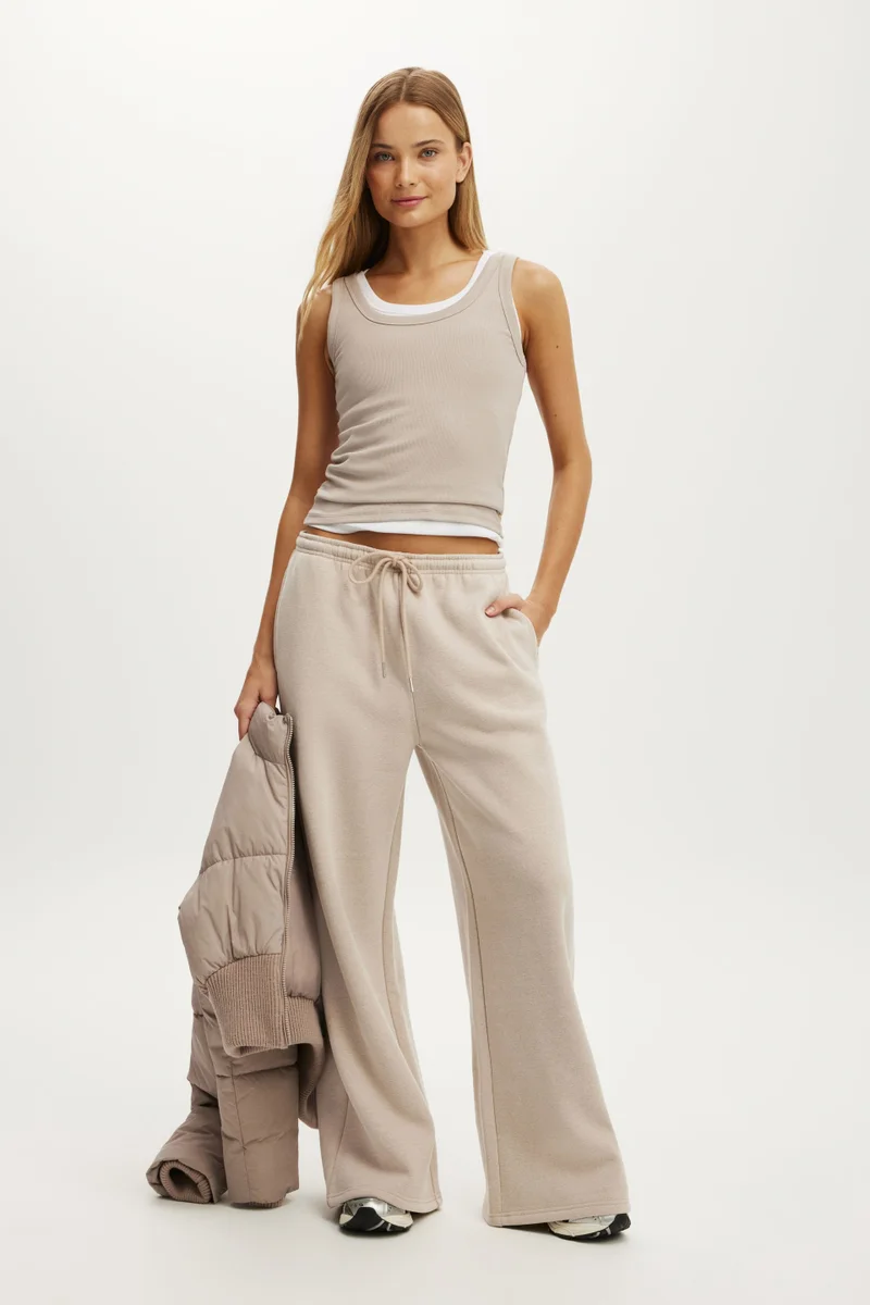 Plush Tie Waist Wide Leg Sweatpant