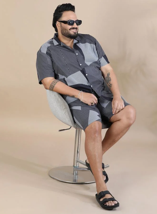 Bushirt Plus Size Printed Shirt and Shorts Co-Ords by Styli