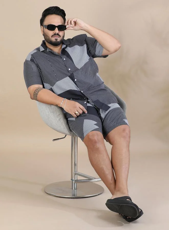 Bushirt Plus Size Printed Shirt and Shorts Co-Ords by Styli