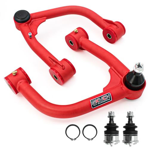 SKUCH 4X4 ACCESSORIES Front Upper Control Arms for 2007-2021 Toyota Tundra, 2008-2022 Toyota Sequoia, 2-4" Lift Tubular Suspension Arms, PU Bushing, 2 Replacement Ball Joints, Wrinkle Red - Image 1