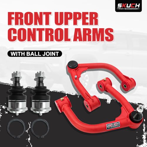 SKUCH 4X4 ACCESSORIES Front Upper Control Arms for 2007-2021 Toyota Tundra, 2008-2022 Toyota Sequoia, 2-4" Lift Tubular Suspension Arms, PU Bushing, 2 Replacement Ball Joints, Wrinkle Red - Image 3