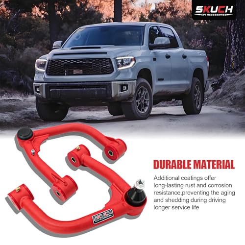 SKUCH 4X4 ACCESSORIES Front Upper Control Arms for 2007-2021 Toyota Tundra, 2008-2022 Toyota Sequoia, 2-4" Lift Tubular Suspension Arms, PU Bushing, 2 Replacement Ball Joints, Wrinkle Red - Image 5