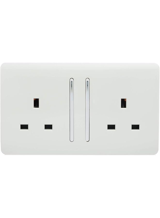 promass 2 Gang Artistic Modern Glossy 13 Amp Electrical Long Switched Plug Socket Gloss White ART-SKT213LWH