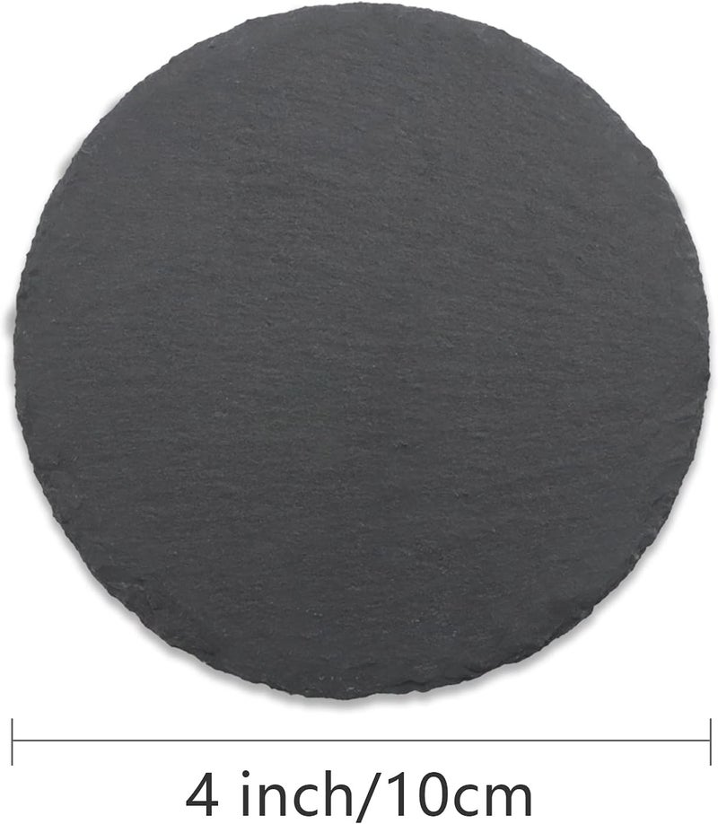 SIJDIEE 12 PCS Round Slate Drink Coasters Set, 4 Inch Laser Engraving Black Slate Stone Coasters with Anti-Scratch Bottom and Coaster Holder for Office Bar Kitchen Home Dinner Table Decor Supplies - Image 2