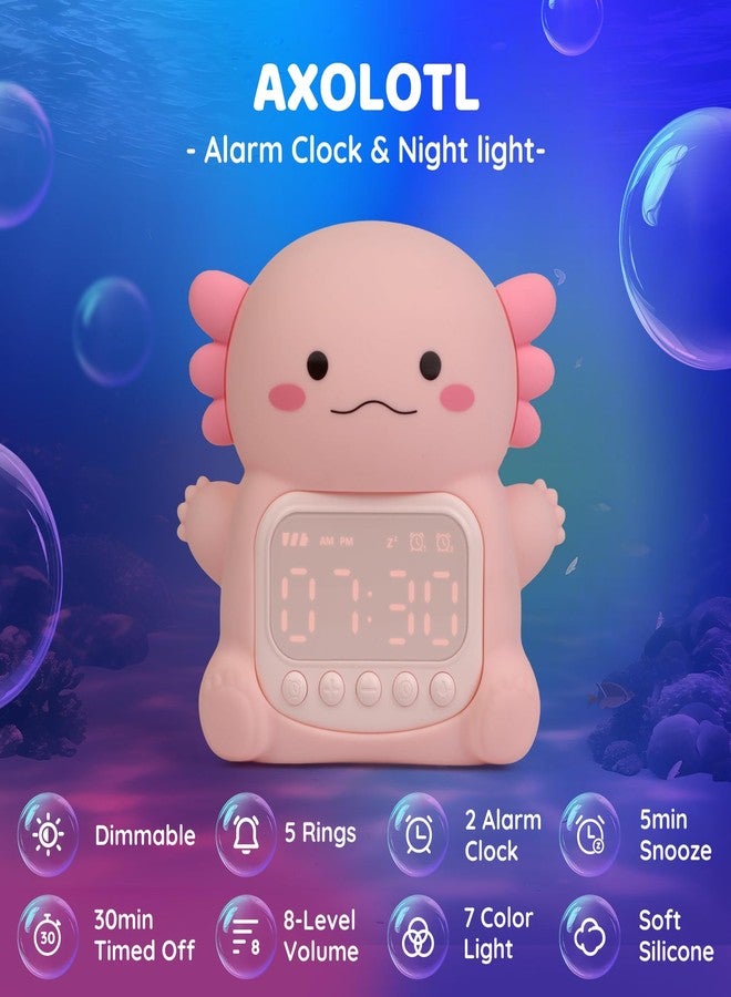 Aokpsrt Axolotl Alarm Clock with Night Light for Kids, Rechargeable Silicone Lamp Time to Wake Clock，Cute Animal Tabletop Lamp, Perfect Sleep Companion for Boys Girls - Image 2