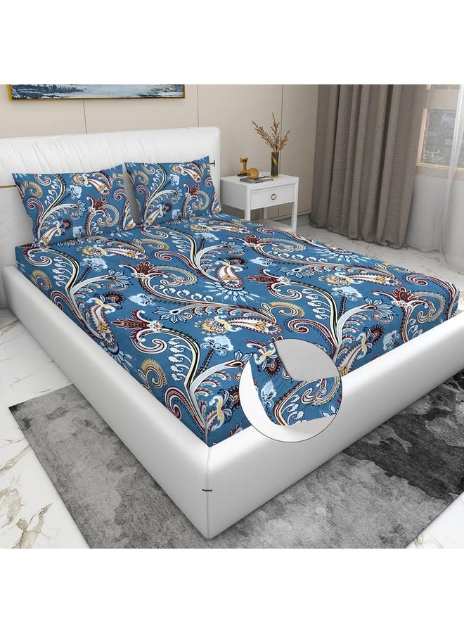 RD TREND Presents Luxurious Glace Cotton Super Soft 210 TC 360° Elastic Fitted Bedsheet Queen Size (78X60X8 Inch) with 2 Pillow Covers, Color-Light Blue - Image 1