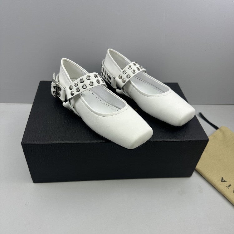 High Aia * 25 New Fashionable Square Head Metal Belt Buckle Mary Jane Shoes Leather Flat Ballet Shoes - Image 3