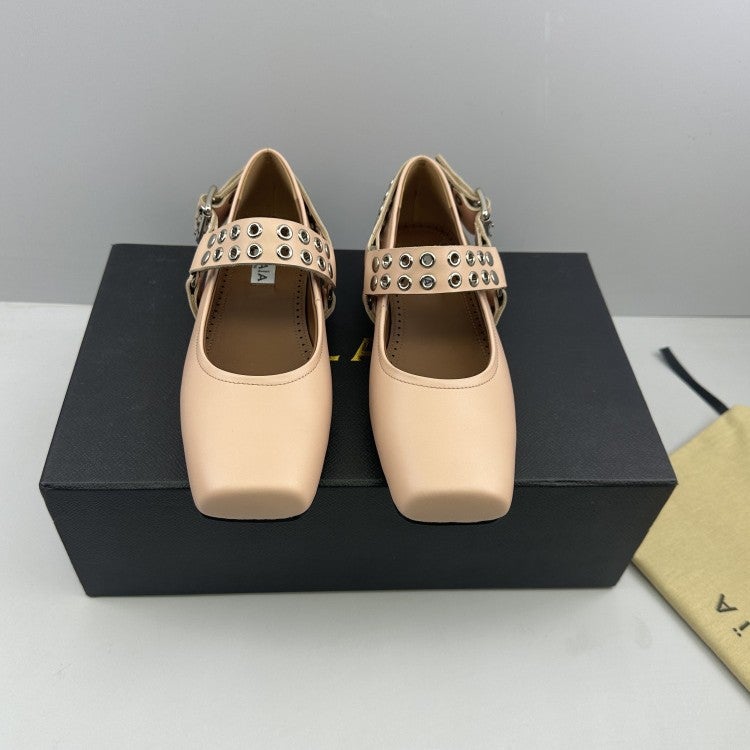 High Aia * 25 New Fashionable Square Head Metal Belt Buckle Mary Jane Shoes Leather Flat Ballet Shoes - Image 5