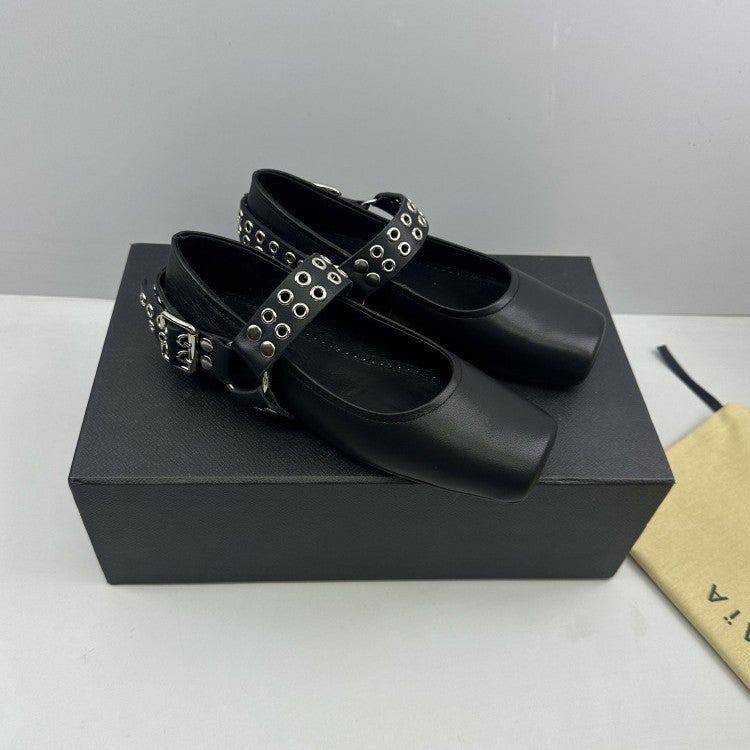High Aia * 25 New Fashionable Square Head Metal Belt Buckle Mary Jane Shoes Leather Flat Ballet Shoes - Image 4