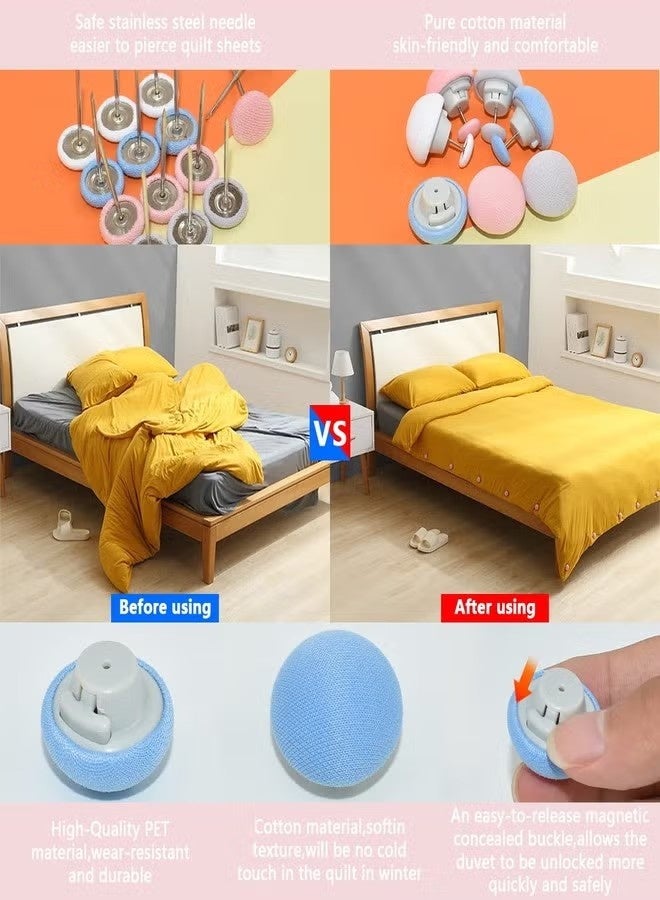 16 قطعة من مشابك تثبيت اللحاف ومشابك اللحاف ودبابيس حامل الفراش ومشابك تثبيت دائرية على شكل فطر للأغطية الرقيقة السميكة والبطانيات والملاءات وتنورة السرير والوسائد والستائر (أزرق + وردي + أبيض + رمادي) - Image 5
