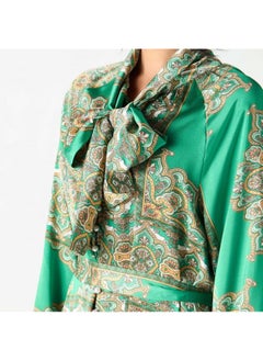 2Xtremz 2Xtremz All-Over Printed Maxi A-line Belted Dress with Neck Tie-Ups  - Image 4