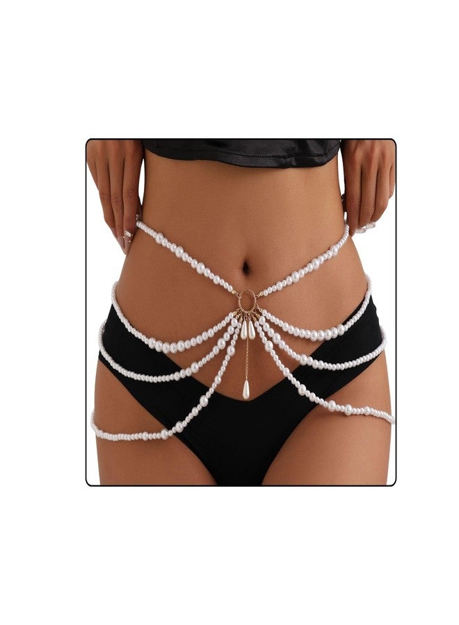 Fabme Women's Waist Chain - Stylish Saree Gold Plated Belly Chain Pearl, 4 layered Body Hip Chain for the Waist Ladies Sexy Bikini Jewelry (26-42 In) - Image 1