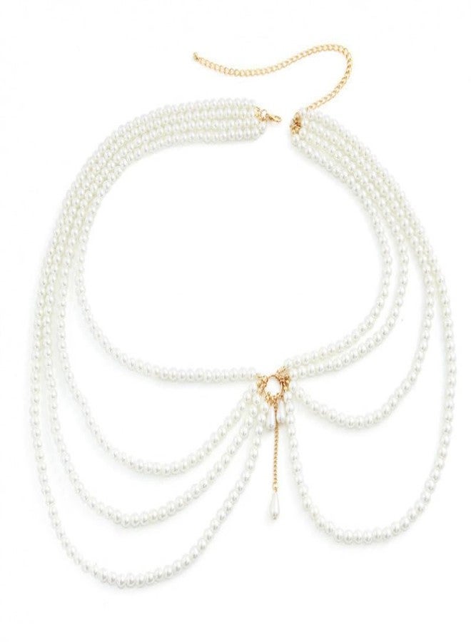 Fabme Women's Waist Chain - Stylish Saree Gold Plated Belly Chain Pearl, 4 layered Body Hip Chain for the Waist Ladies Sexy Bikini Jewelry (26-42 In) - Image 4