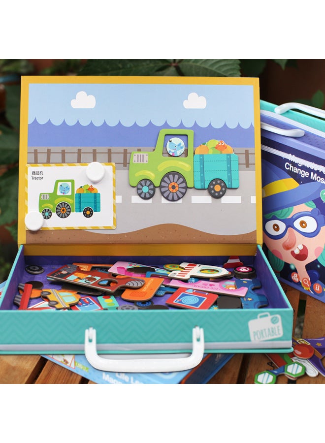 Magnetic Wooden Puzzle Early Education Toy Intelligence Development Children's Puzzle Figure Face-changing Play-in-Home Change Magnetic Sticker-Color:Pirate Characters - Image 2