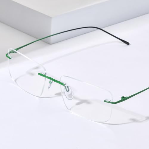 FONEX Titanium Glasses Frame,Rimless Frameless Optical Eyewear Eyeglasses for Men and Women F85634 (85870 Green) - Image 2