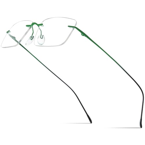 FONEX Titanium Glasses Frame,Rimless Frameless Optical Eyewear Eyeglasses for Men and Women F85634 (85870 Green) - Image 1