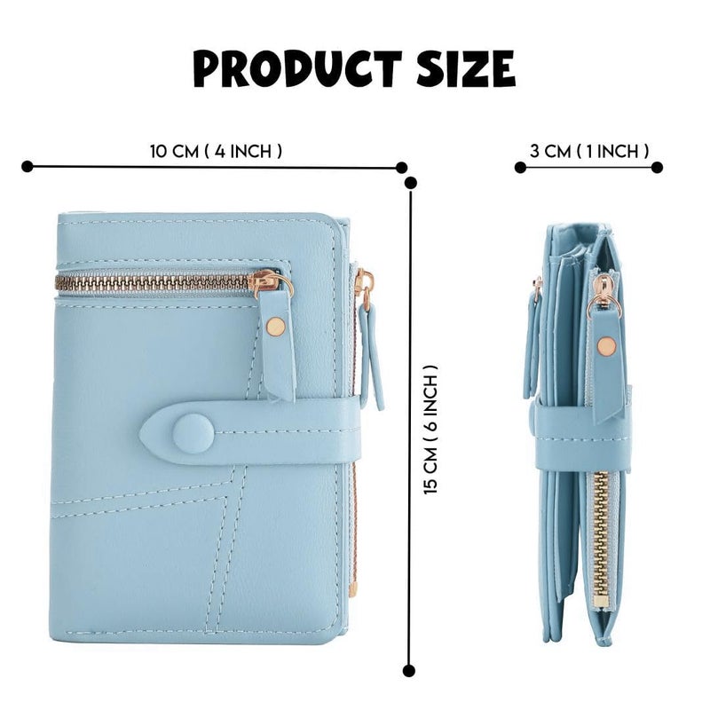 Elios Women's Wallet Vegan Leather Bifold Small Card Holder Coin Holder Compact Ladies Purse with 12 Card Slots, Zipper Pocket and RFID Blocking | Snap Closure | Mini Purse for Women (Light Blue) - Image 2