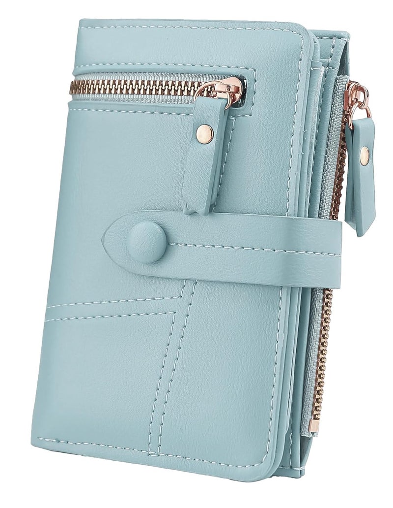 Elios Women's Wallet Vegan Leather Bifold Small Card Holder Coin Holder Compact Ladies Purse with 12 Card Slots, Zipper Pocket and RFID Blocking | Snap Closure | Mini Purse for Women (Light Blue) - Image 1