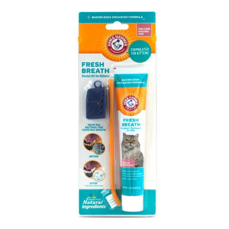 Arm and Hammer Fresh Breath Dental Kit for Kittens Cat Toothbrush and Toothpaste with Baking Soda Cat Oral Care Cat Dental Kit for Kittens in Tuna Flavor & Fresh Mint Scent for Cat Teeth Cleaning - Image 1