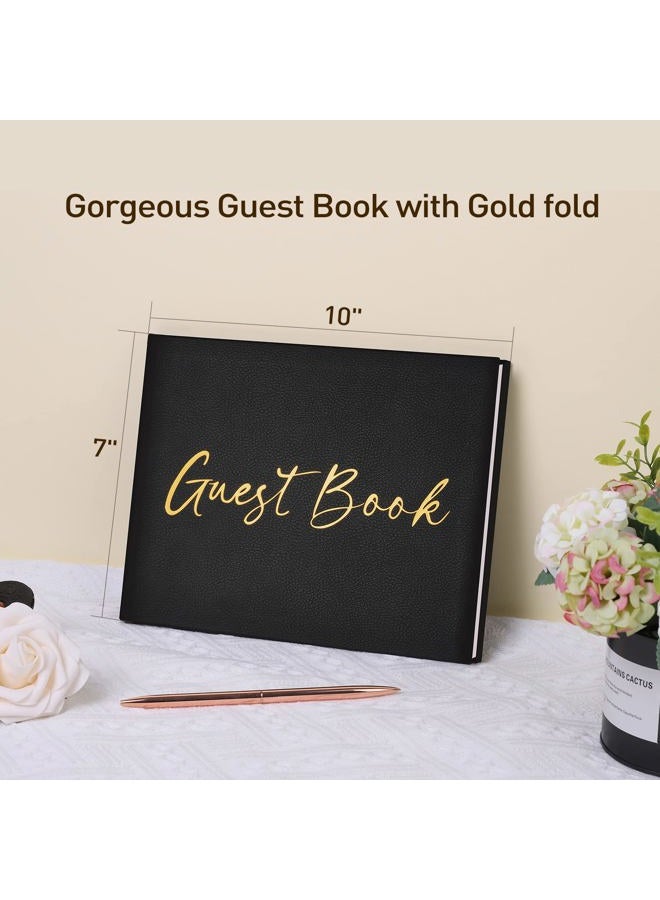 JUBTIC Black Guest Book for Funeral, Guest Sign in Book for Reception,Wedding,Baby Shower, Birthday, Bridal Shower, Graduation Party,100 Pages with Gilded Edges and Gold Foiled Cover - 7x10″ - Image 2