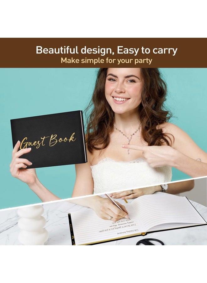 JUBTIC Black Guest Book for Funeral, Guest Sign in Book for Reception,Wedding,Baby Shower, Birthday, Bridal Shower, Graduation Party,100 Pages with Gilded Edges and Gold Foiled Cover - 7x10″ - Image 5