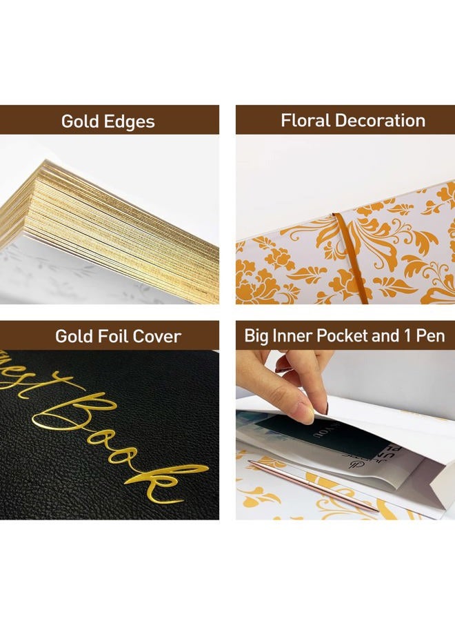 JUBTIC Black Guest Book for Funeral, Guest Sign in Book for Reception,Wedding,Baby Shower, Birthday, Bridal Shower, Graduation Party,100 Pages with Gilded Edges and Gold Foiled Cover - 7x10″ - Image 3