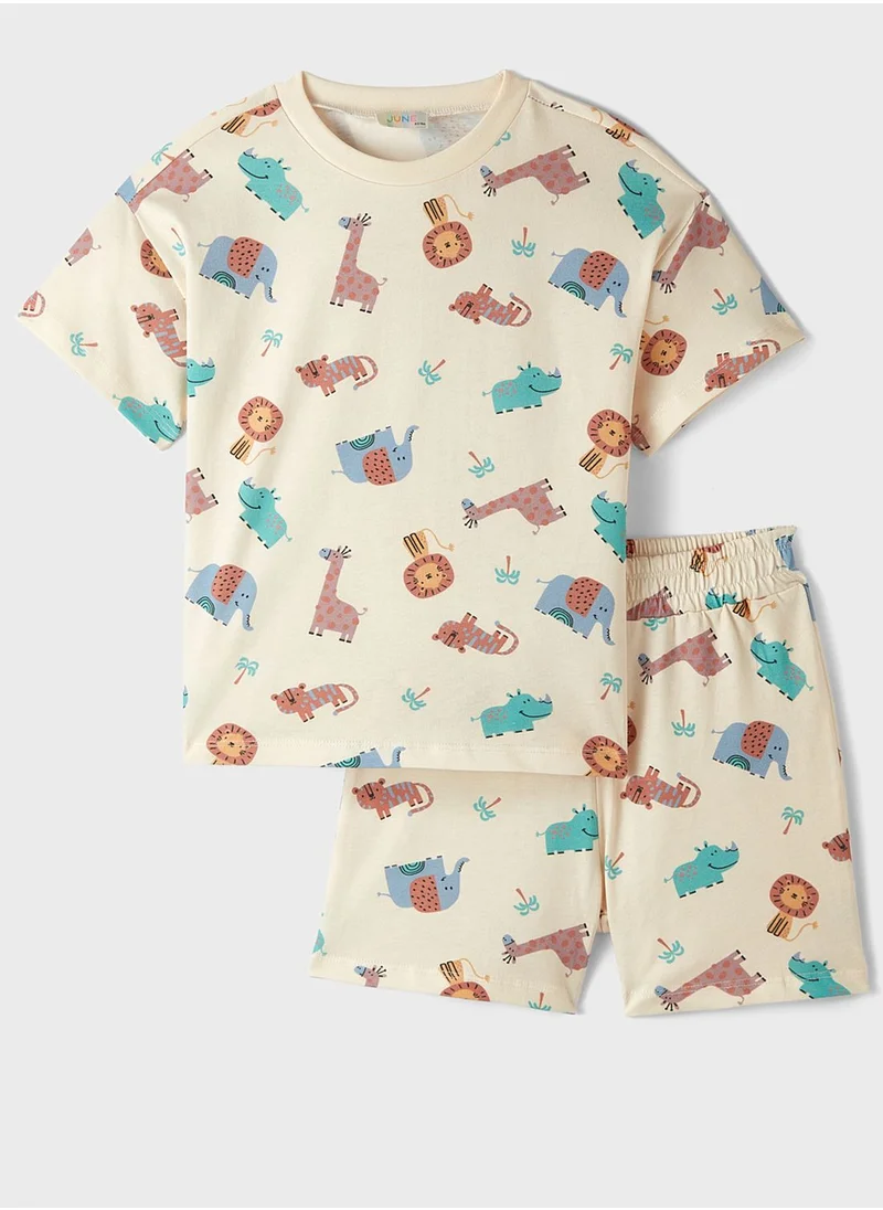 JUNE Kids Crew Neck T-Shirt And Shorts Set