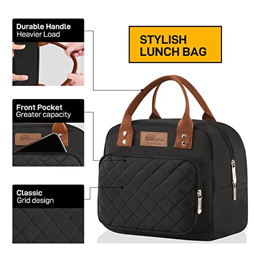 Buringer HOMESPON Lunch Bag for Woman Man Adults with Front Pocket Insulated Lunch Tote Lunch Box Container for Work Picnic or Travel（Black） - Image 2