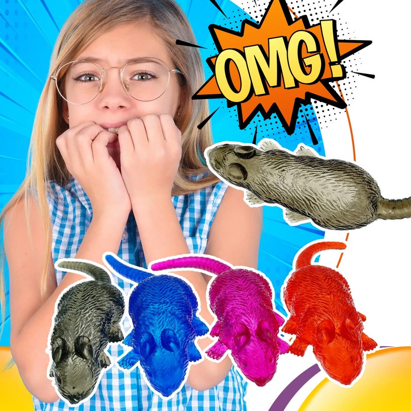 JA-RU Sticky Stretchy Rubber Rat Toys (4 Rats) Squishy Sticky Fidget Toys for Kids. Funny Halloween Pranks  Joke  & Gag Gift. Animal Party Favors Stocking Stuffers Pinata Fillers Easter Egg. 053-4p - Image 3